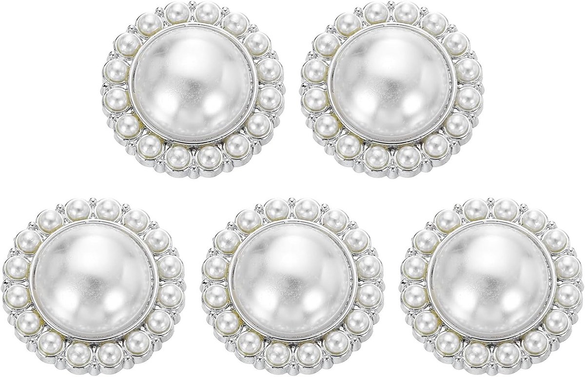 5 stuks 40 l kunstparels, zilverkleurig, knopen, 25 mm, 1 inch, rond, kunststof, voor naaien, reservesluiting voor jassen, kleding, doe-het-zelf, decoratie, handwerk #6
