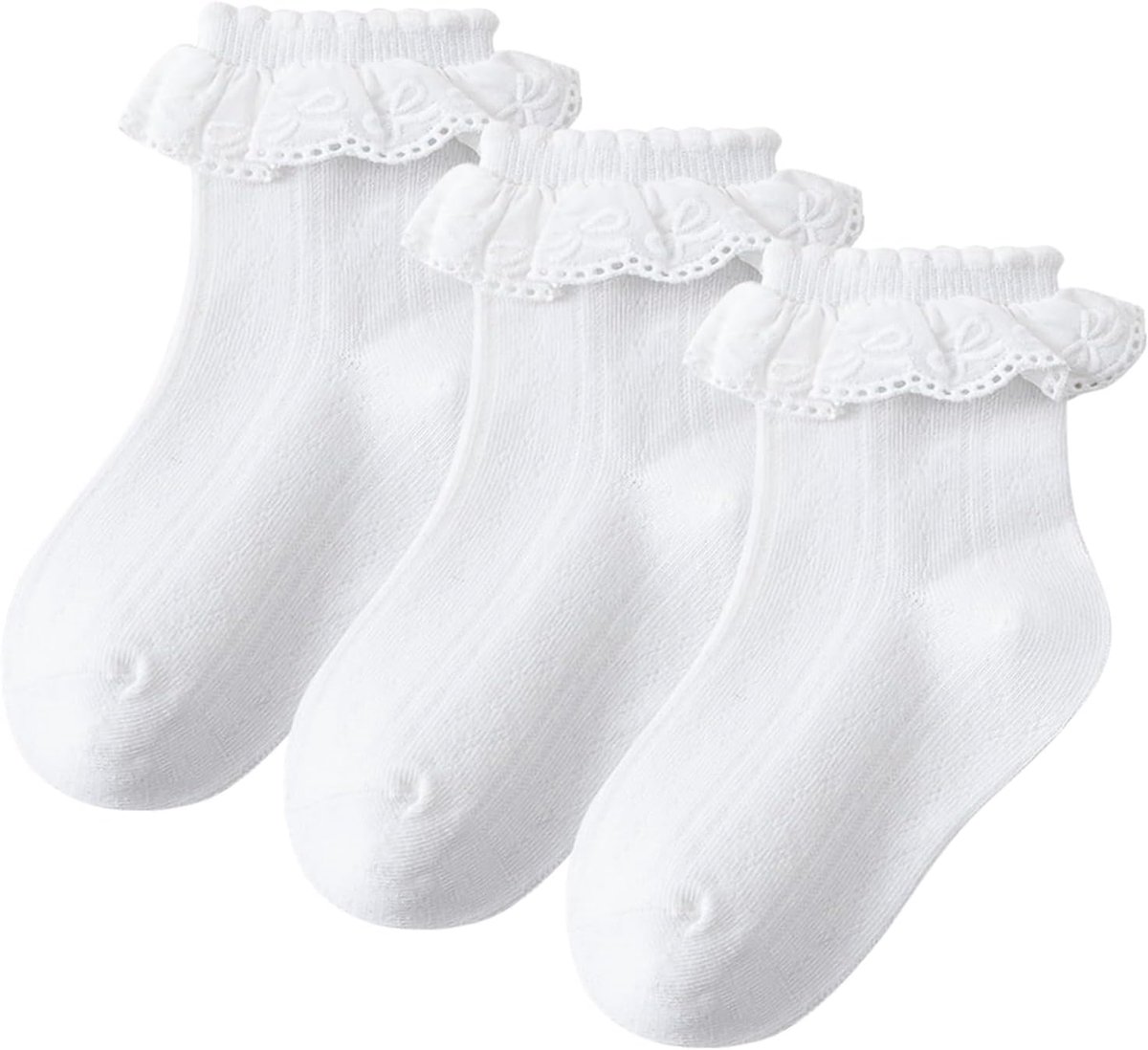 Sokken voor meisjes, ceremonie, met kant en kant, wit, communiesokken voor meisjes, ademend, ideaal voor feest, bruiloft en dans, maat 23-30 (5-8 jaar)