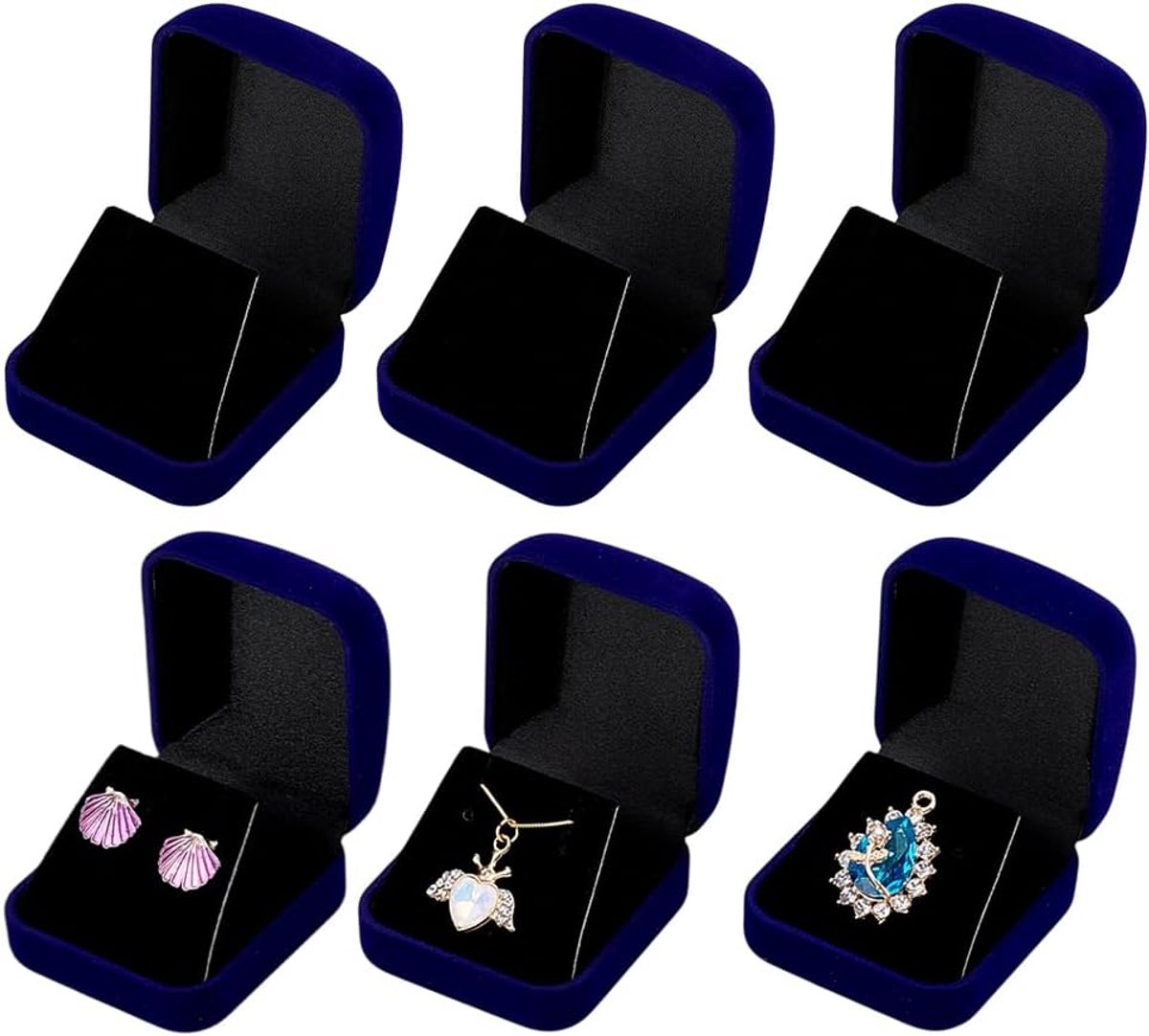 Dailygoods- Sieradengeschenkdozen 6 stuks - Fluwelen Verpakking - Zwart - Opbergstandaard voor Oorbellen/Halskettingen - Luxe Afwerking - Afmetingen 5