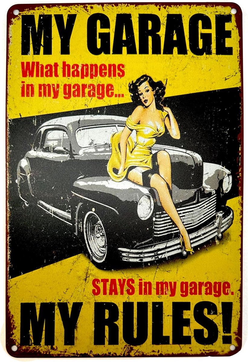 bord vintage decoratie, bord A4 antieke stijl metaal retro - My Garage