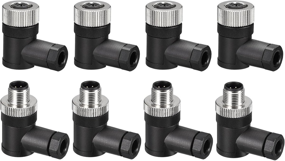 5 Pin M12 Mannelijke & Vrouwelijke Luchtvaart Draad Connector, 4 Set Buigen Type Waterdicht IP67 Connector voor Netwerken Computer Instrumenten