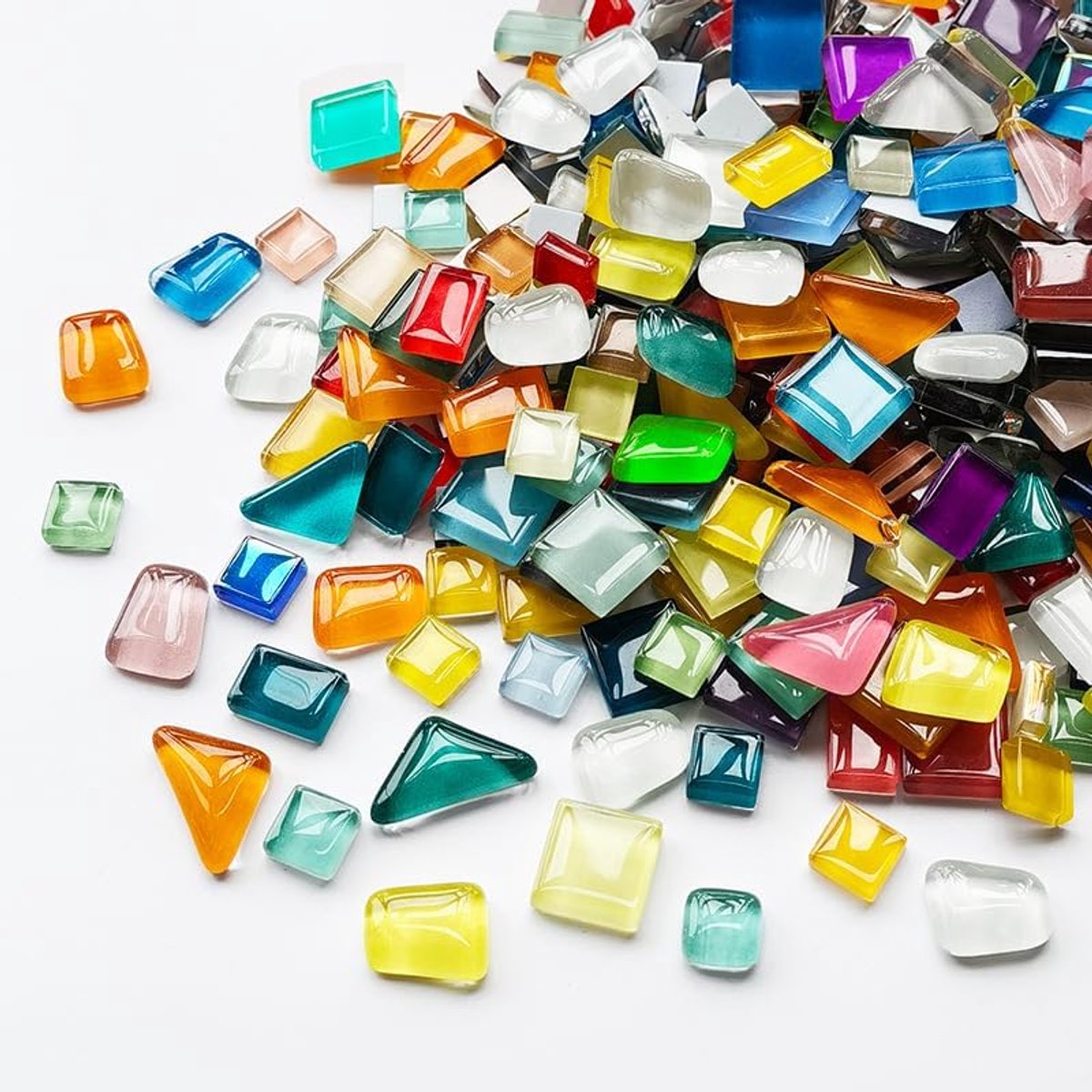 Kleurrijke mozaïekstenen, glasmozaïekstenen, knutselmix, polygonaal om te knutselen, set voor thuis, fotolijst, bloempotten, spiegel, kunsthandwerk, ca. 240 g, mozaïekstenen om