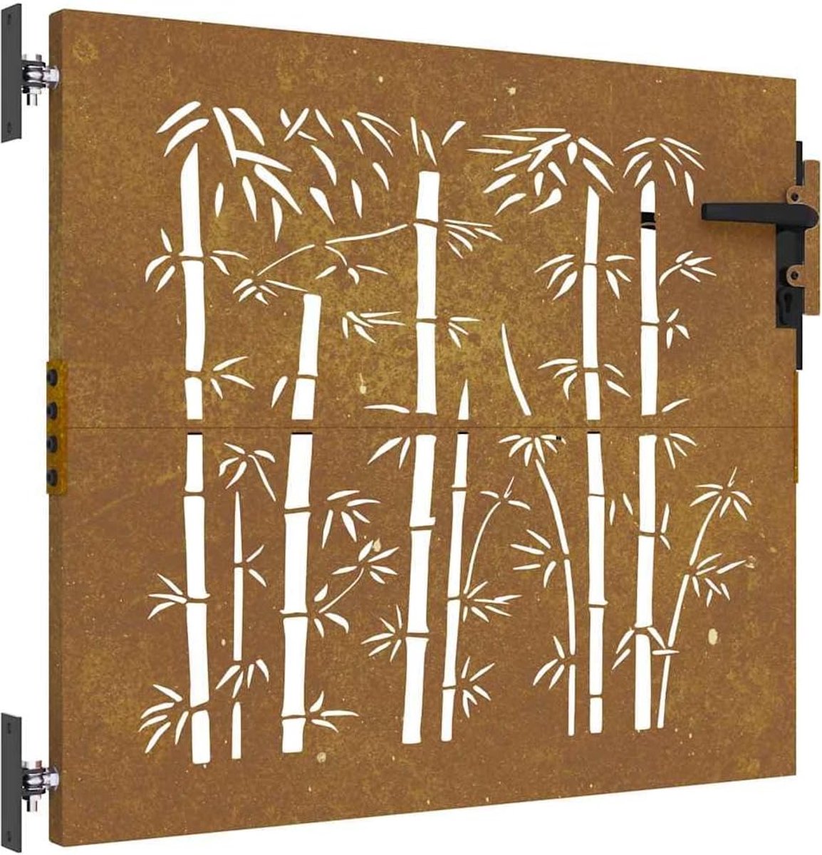 85x75 cm van cortenstaal met bamboe design, lasergesneden, afsluitbaar voor tuinhek