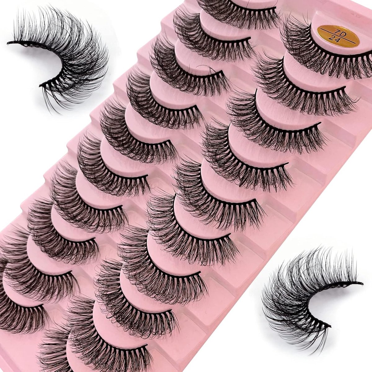 Valse wimpers, Russische stripwimpers, 10 paar herbruikbare natuurlijke look, 7D faux nerts wimpers, pluizige volume, piekerige, kunstmatige wimpers, handgemaakt, dik, zacht, lang, dramatisch