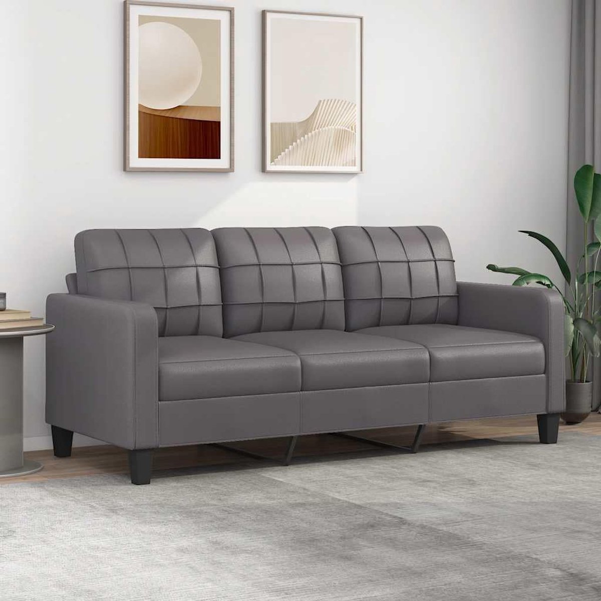 3-zitsbank, grijs, 180 cm, kunstleer met robuust metalen frame en dik gevoerde zittingen voor een comfortabele zitervaring, leren bank, zitmeubel van duurzaam