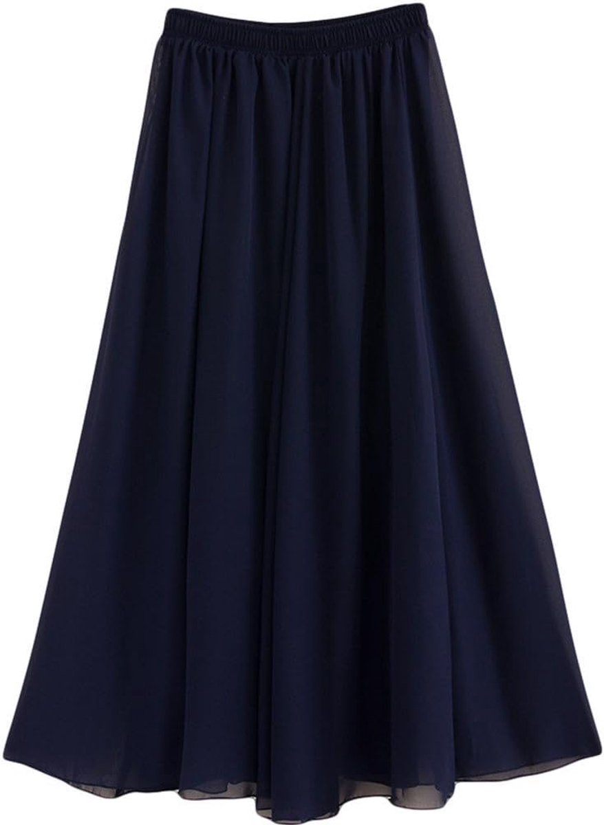 Dames uitgerekte taille chiffon lange rokken vloeiende rok