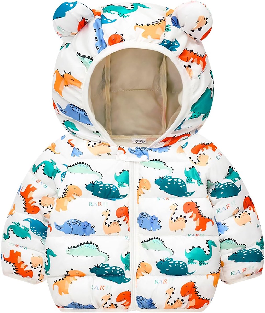 Kids Winterjas Jas Zip Print Patroon Hooded Jacket Windproof Warm Ultralight Outerwear Snowsuit voor Jongens Meisjes 12 Maanden-5 Jaar, SIZE 80-110