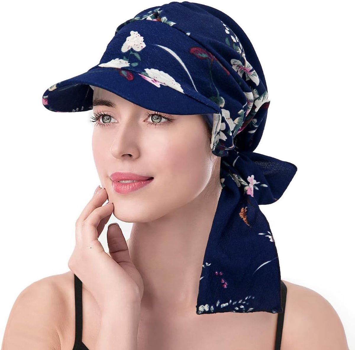 Hoofddoek voor dames, sjaal, cap, bandana, cap, retrostijl, zonnehoed, chemo-hoofddeksels met bloem, hoofddeksel met klep, vizier, anti-uv bedrukte sjaal, tulband, honkbalpet voor golf