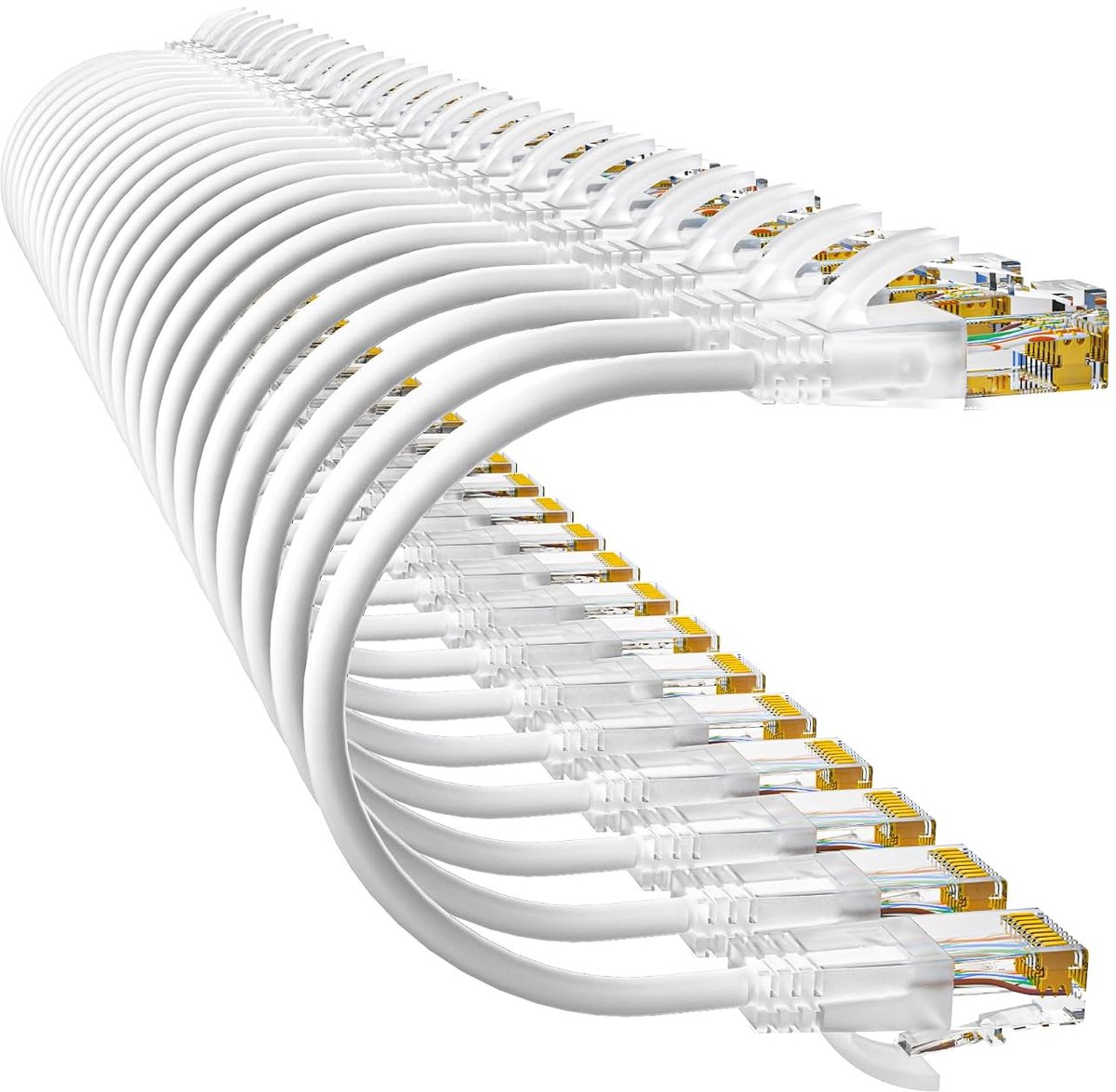 Cat6a Patchkabels, 0,3 m (24 stuks) slanke, Cat6 Ethernet-patchkabel puur koper, flexibele Cat 6-patchkabel 550MHZ 10G, ruimtebesparende Cat 6A netwerkkabels voor patchpaneel, wit
