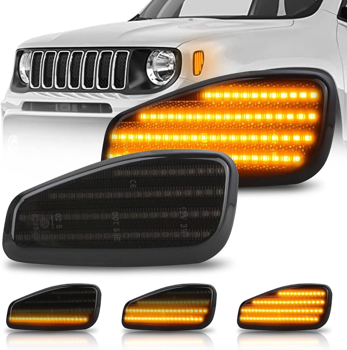 Dynamische Amber LED Richtingaanwijzers Sequentiële Blinker Richtingaanwijzer Lamp Voorspatbord Smoke Lens Compatibel met Jeep Renegade 2015-2017 (alleen geschikt voor linker rijden auto.)