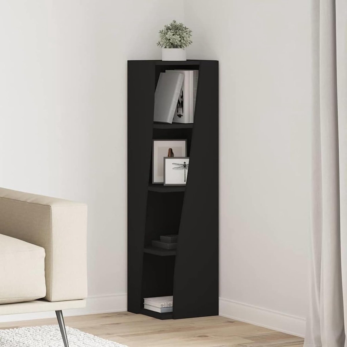 Hoekkast, wit, 27,5 x 27 x 102 cm, houtmateriaal, hoekkast, vrijstaande opbergkast voor bijkeuken, voorraadmagazijn, hobbyruimte, 889846