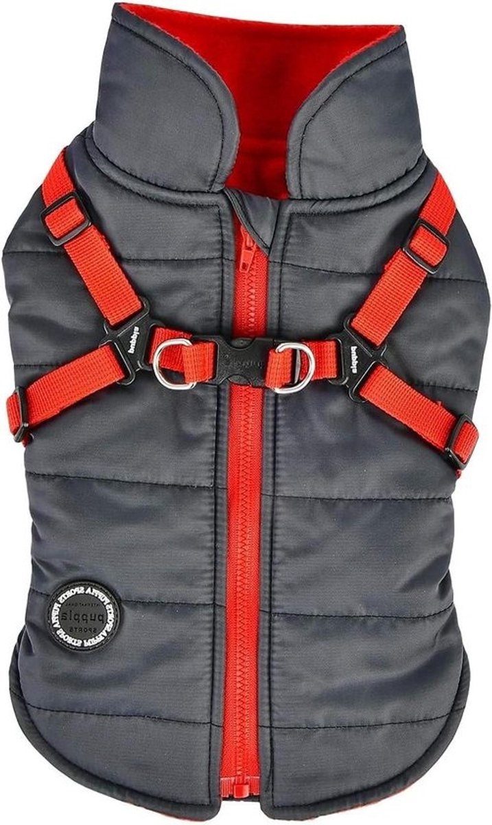 Puppia Hondenjassen voor kleine en middelgrote honden - waterdichte hondenjas met harnas gevoerd met fleece voor aangename warmte, grijs, S