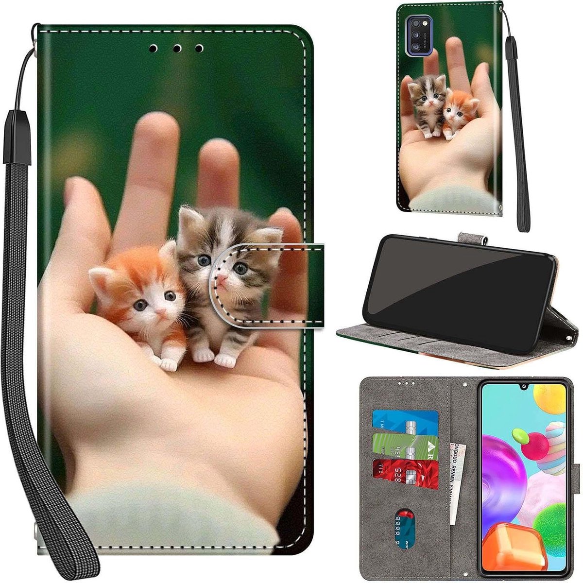 Portemonnee Telefoonhoes voor Samsung Galaxy A41 Kat