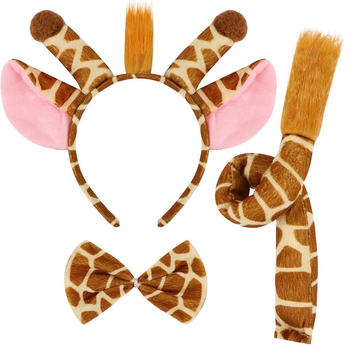 Drie-delig giraffenkostuum met haarband, oren, staart en vlinderdas voor kinderen en volwassenen