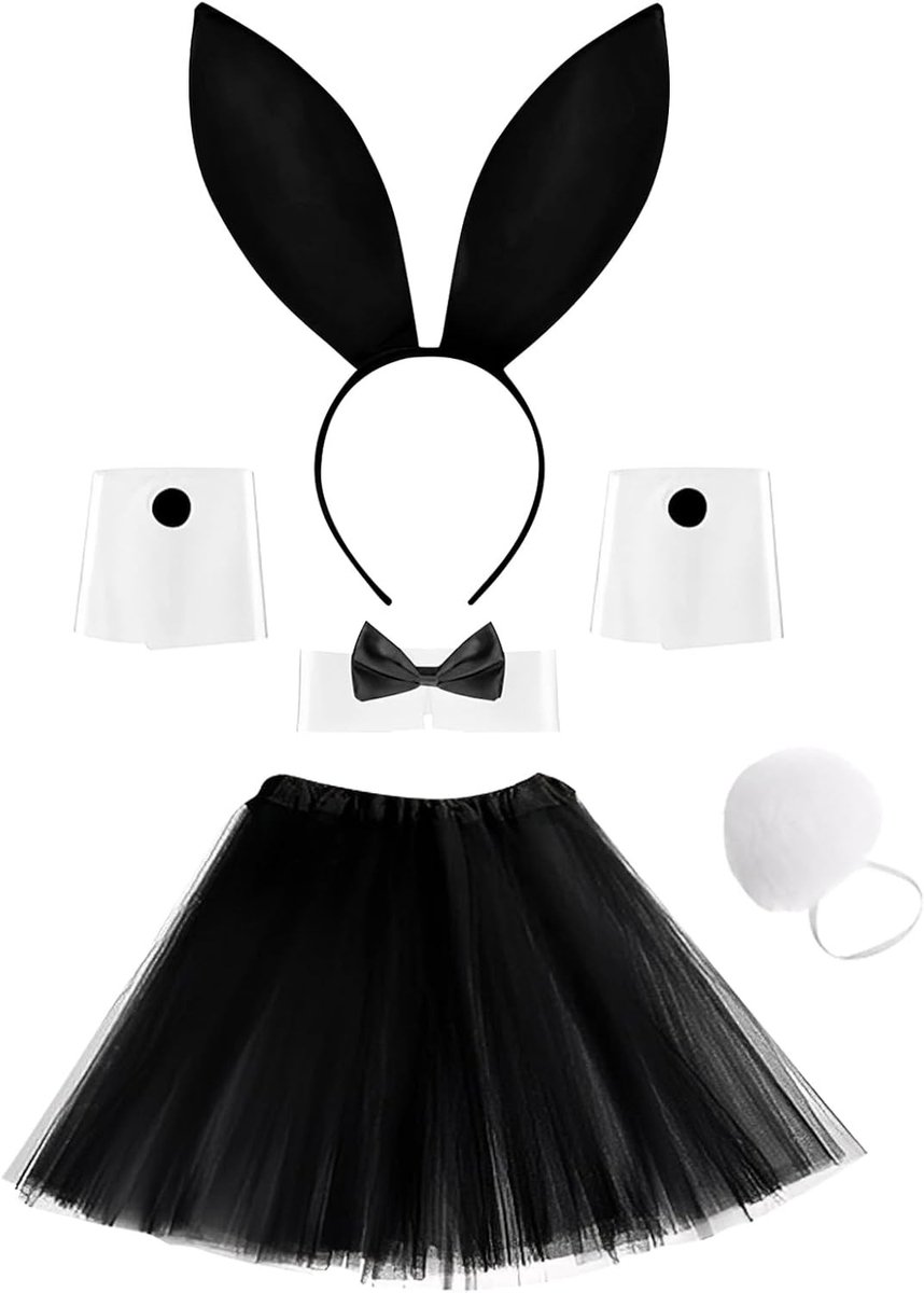 Bunny Kostuum Set met Oren, Boog, Tutu Rok, Kraag en Manchetjes voor Halloween en Cosplay Feesten