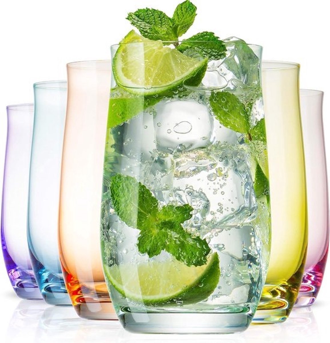 Glazen Bekers - Highball Drinkglazen - Feestelijke Drankjes - Gemaakt in Europa - 14 Ounces - Meerkleurig