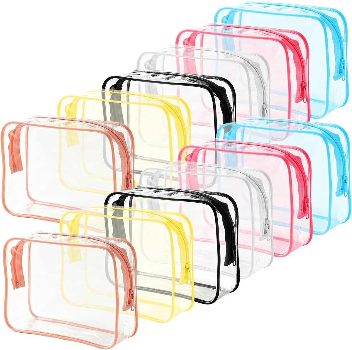 12 stuks transparante cosmeticatas, klein, 6 kleuren, waterdicht, transparante toilettas met ritssluiting, make-uptas, transparant, voor reizen, vakantie, familie