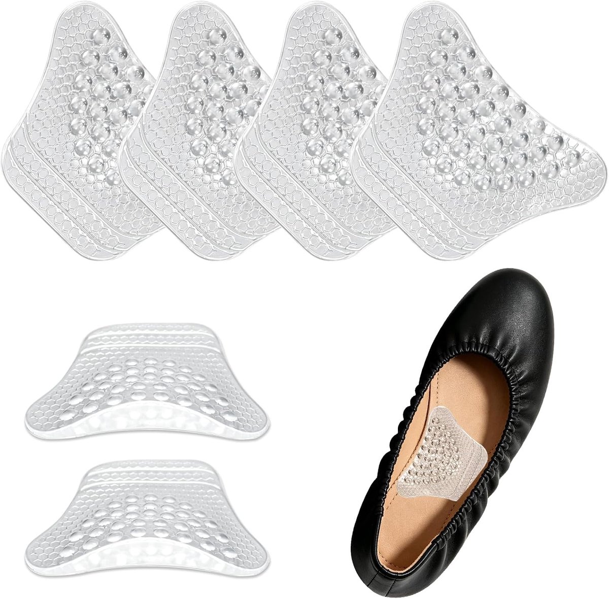 2 paar transparante siliconen gel inlegzolen, onzichtbare inlegzolen, antislip voorvoet pads ter verlichting van platte voeten en hielpijn