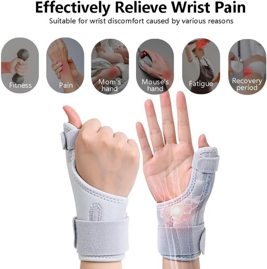 2 Stuks Polsbrace Duimbrace Polsondersteuning Polsspalk Verstelbare Handbrace Stabilisatiebrace Voor Duim en Pols Voor Dagelijks Gebruik Sport Werk Links en Rechts (Grijs) — afbeelding 5