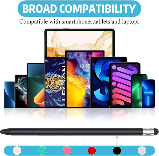 Stylus pen, 6 stuks tabletpen compatibel met Switch/Samsung/iPad/Android/iOS, 2-in-1 touchscreen-pen met 10 rubberen reservepunten voor alle tablets/smartphones — afbeelding 3