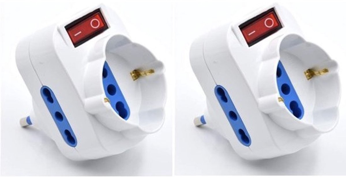 Stopcontact Adapter - Stekkeradapter Verdeler - Apparaten Aansluiten - Met Overbelastingsbeveiliging - 2 Stuks - Wit
