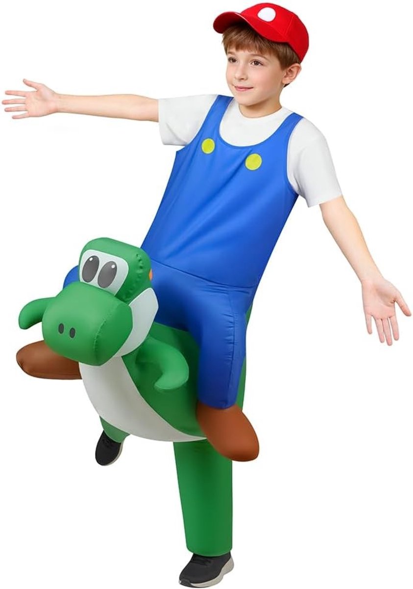 Opblaasbaar Dino Kostuum voor Kinderen, Superhelden Thema, Cosplay Outfit met Hoed en Ventilator voor Halloween, Kerst en Carnaval