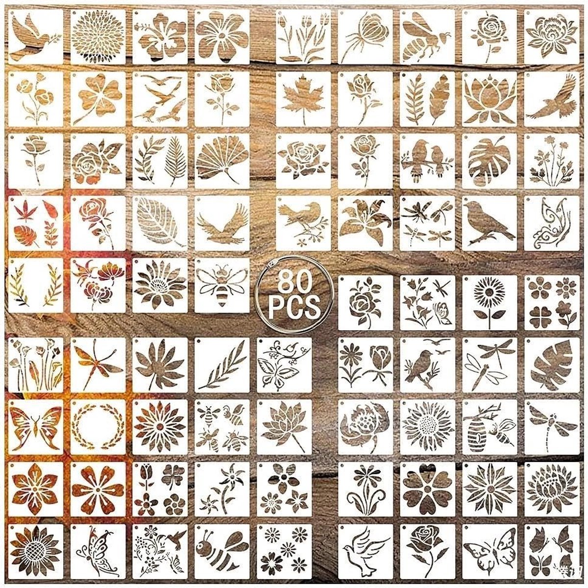 Set van 80 Herbruikbare Plastic Sjablonen voor Schilderen, Tekenen van Dieren, Bloemen en Bladeren voor Scrapbooking en Creatieve Projecten