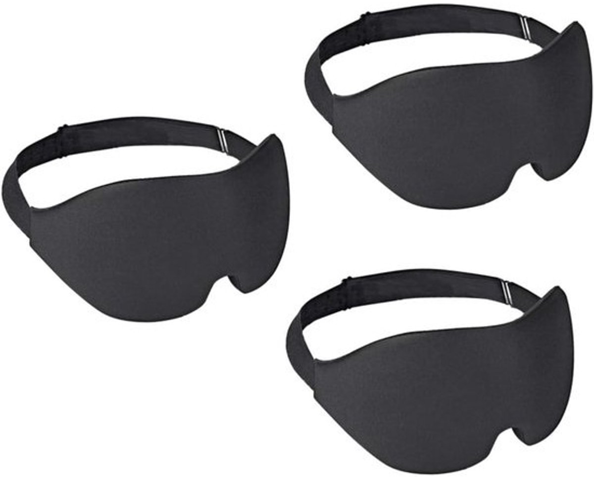 Verstelbaar Oogmasker - Slaapmasker Ooglapje - Licht Blokkkeren - 3D Gezichtsmasker - 3 Stuks - Zwart