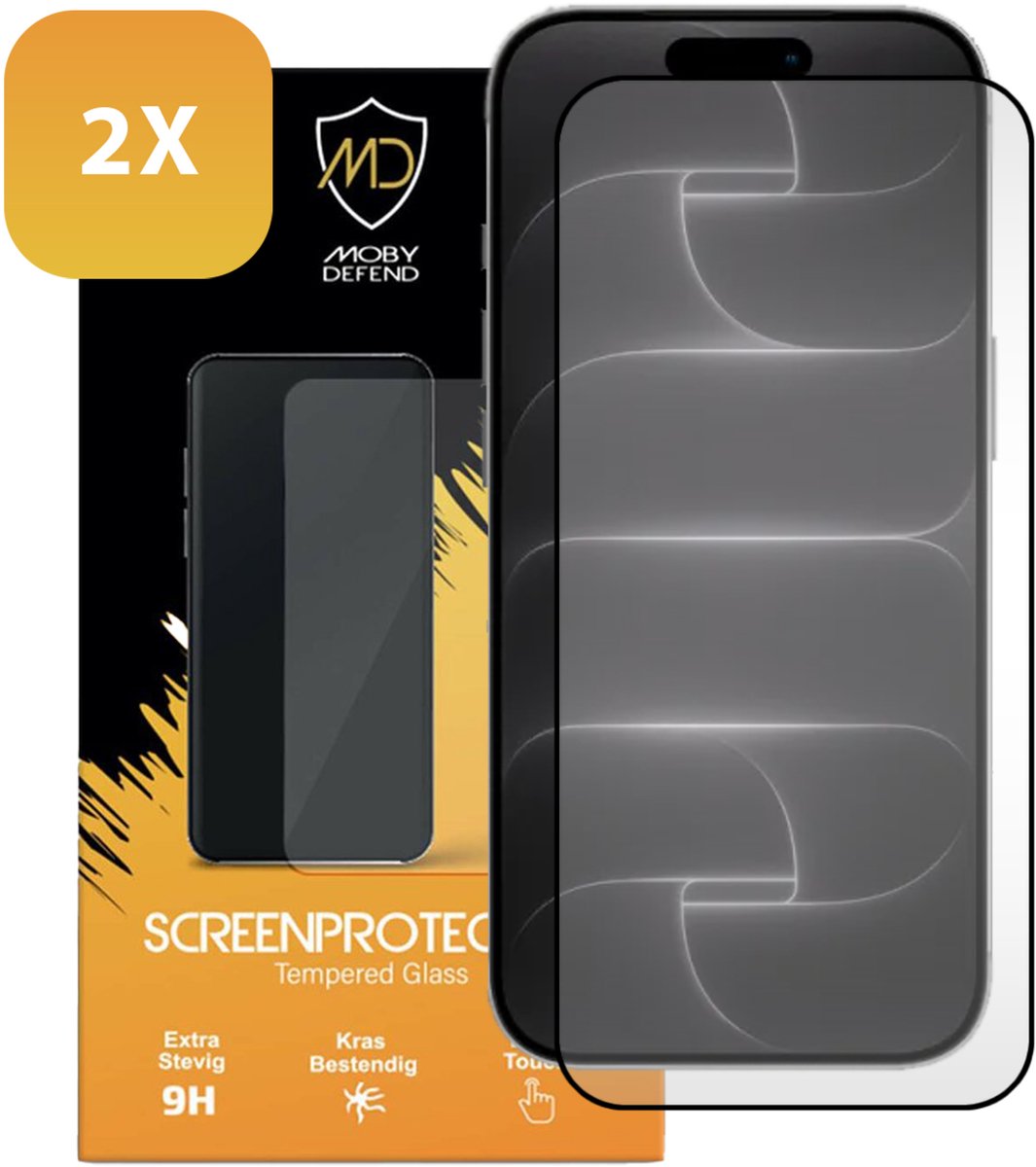 2-Pack MobyDefend Screenprotectors - Geschikt voor iPhone 18 Pro - Screensavers Met Zwarte Randen - Gehard Glas