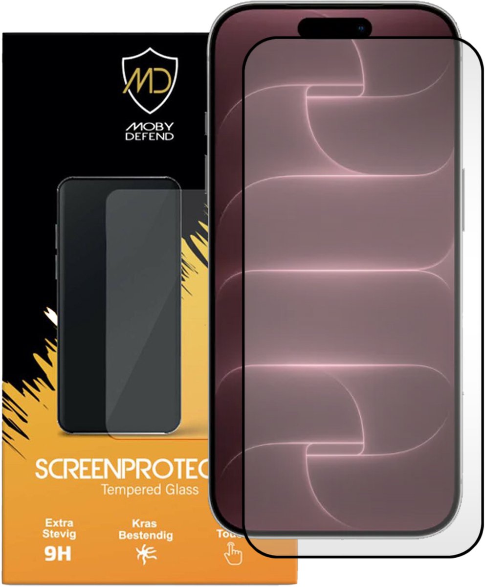 MobyDefend Screenprotector - Geschikt voor iPhone 18 Pro Max - Screensaver Met Zwarte Randen - Gehard Glas