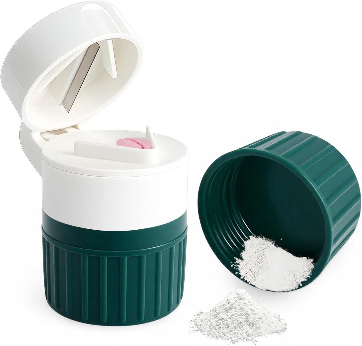 4-in-1, tabletsnijder met opslag, tabletversnipperaar voor het hakken van tabletten, draagbare tabletverkleinaar voor thuis en op reis (groen)