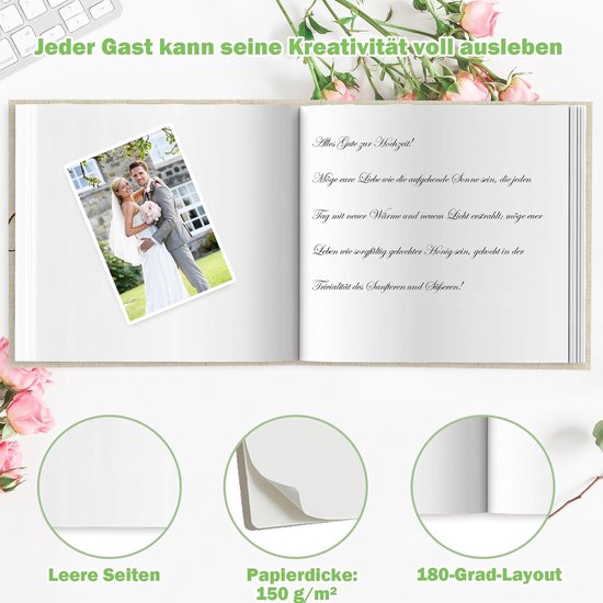 gastenboek voor bruiloft en verjaardag, 144 lege pagina's, blanco, gepersonaliseerd met elegante cover, bruiloftsgastenboek voor onvergetelijke gastenberichten — afbeelding 2