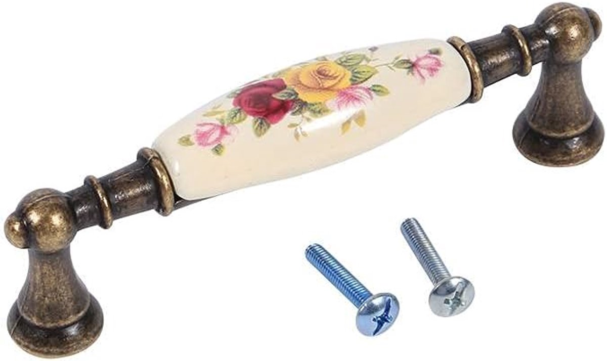 Dailygoods- Ladeknoppen Vintage Stijl - Keramiek/Zinklegering - Rozenbloemenpatroon - 8 Maten - Geschikt voor Keukenkast/Lade - Duurzaam en Praktisch