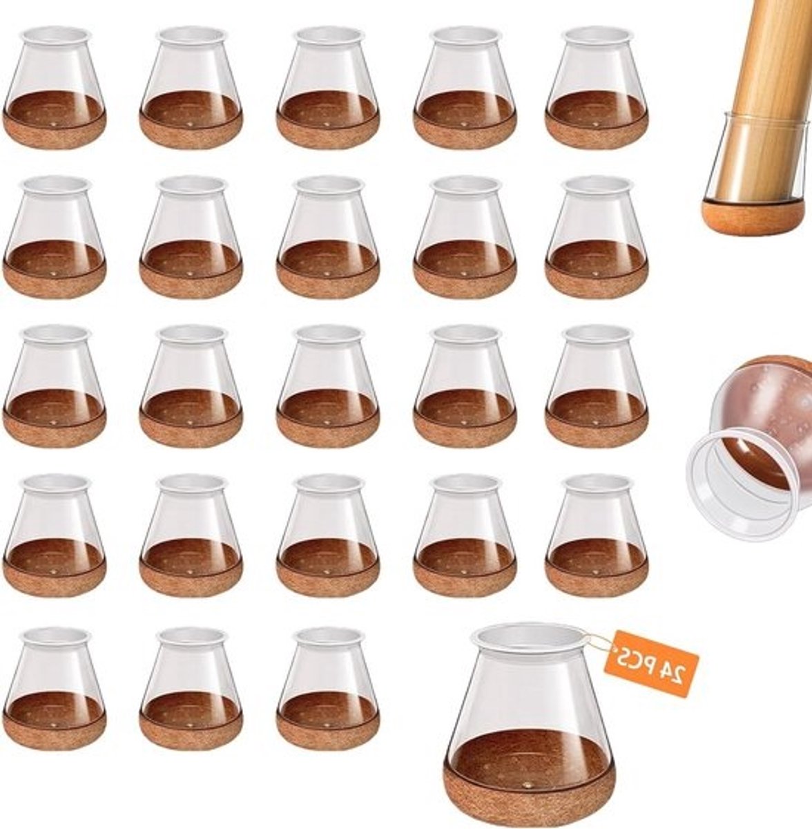 Stoelrubbers met Vilt - Voetdoppen Vloerbeschermers - Meubels Beschermen - Zelfnivellerend - 19-25 mm - Transparant