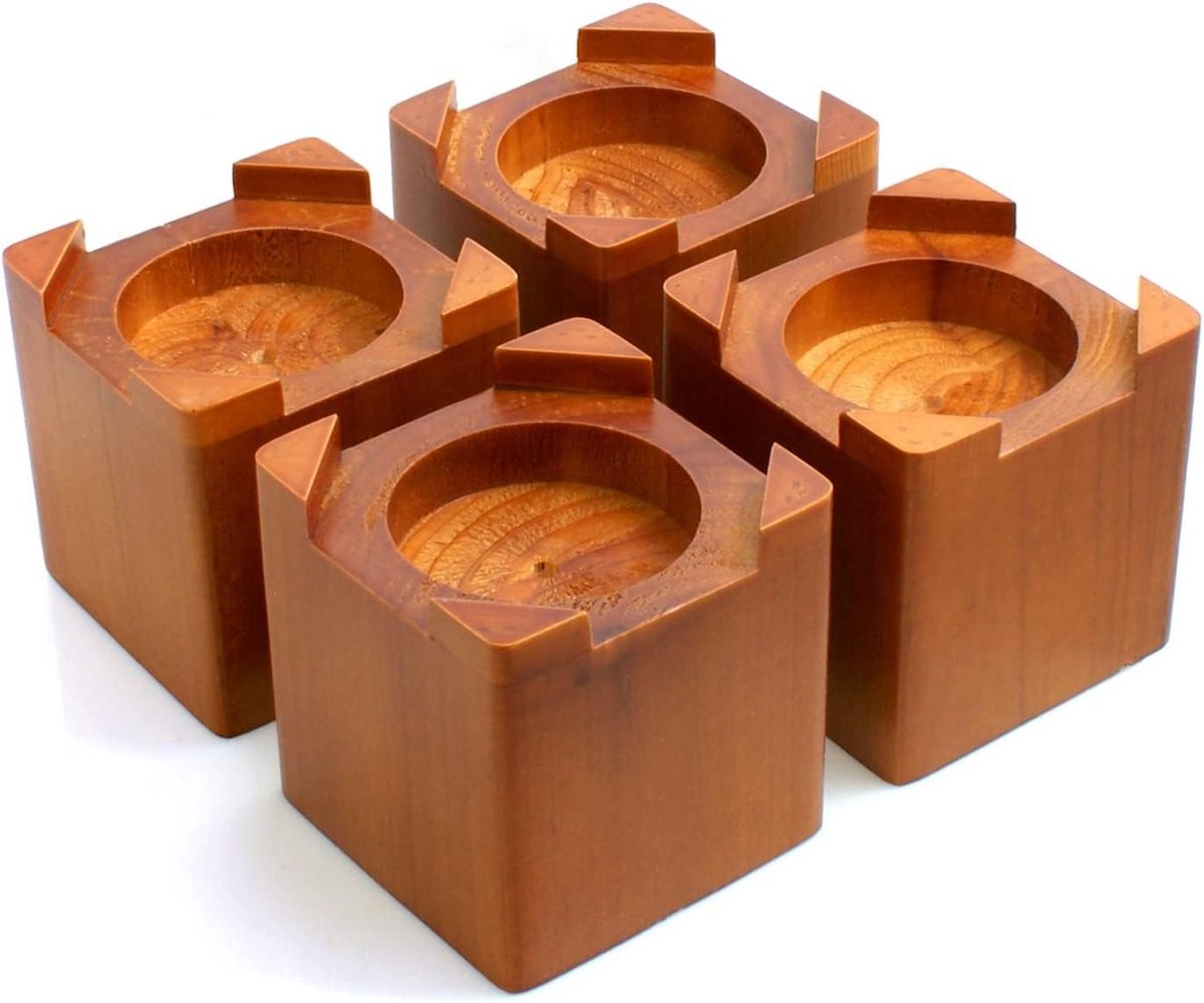Meubelverhogers, 4-deel set, echt hout, tafelverhoger, olifantenvoet, bed riser
