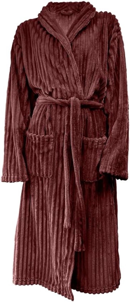 Rib Fleece Badjas - bordeaux - XL