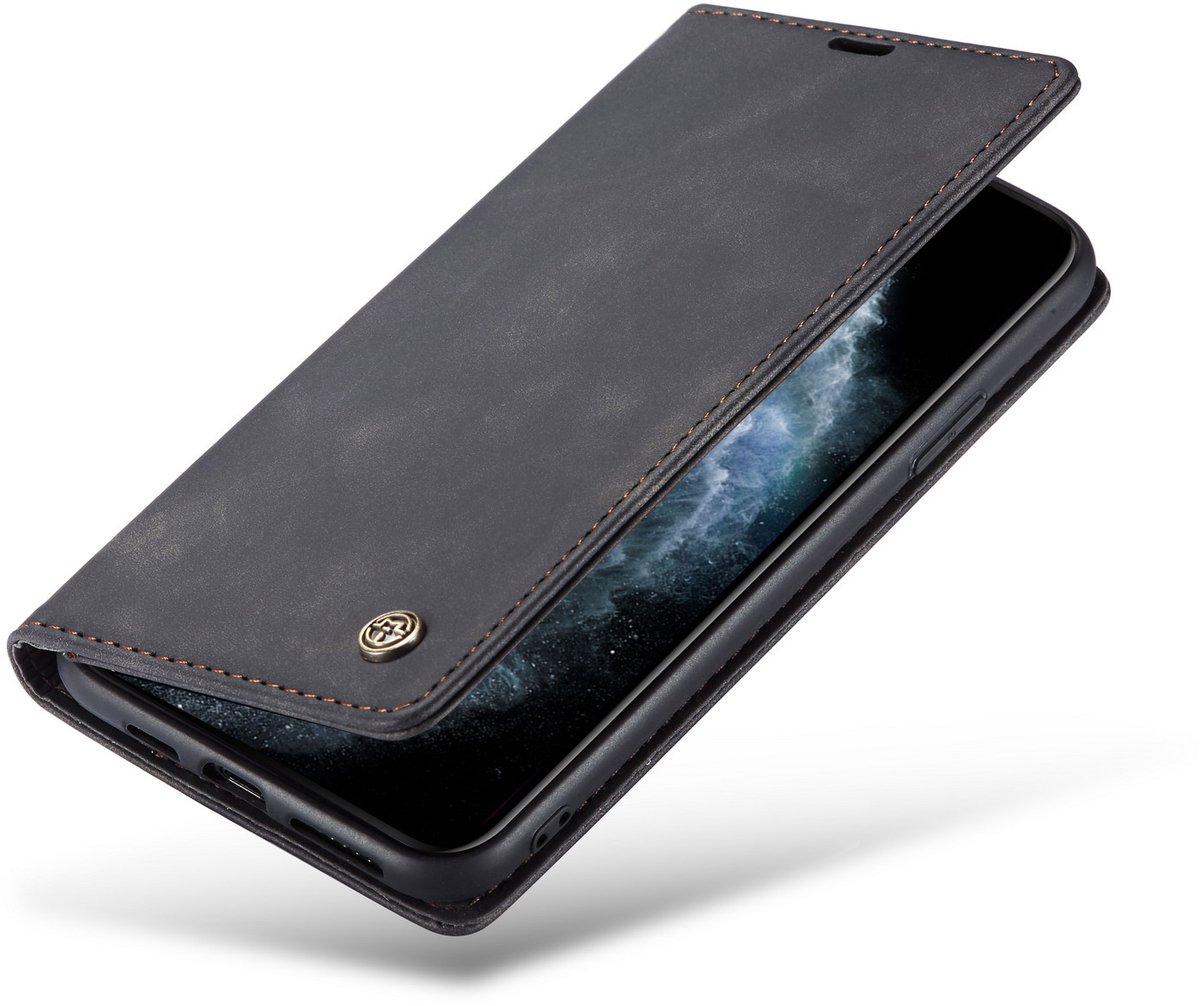 Casemania Hoesje Geschikt voor Apple iPhone 18 Pro Max - Charcoal Gray - Dunne Bookcase met Pasjeshouder - Slim Wallet Case - Donker Grijs