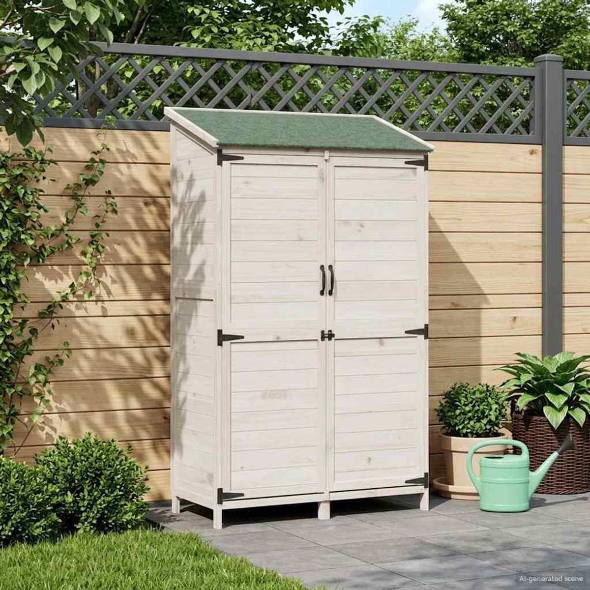 Tuinschuur wit 106,5 x 56 x 176 cm massief hout van sparrenhout