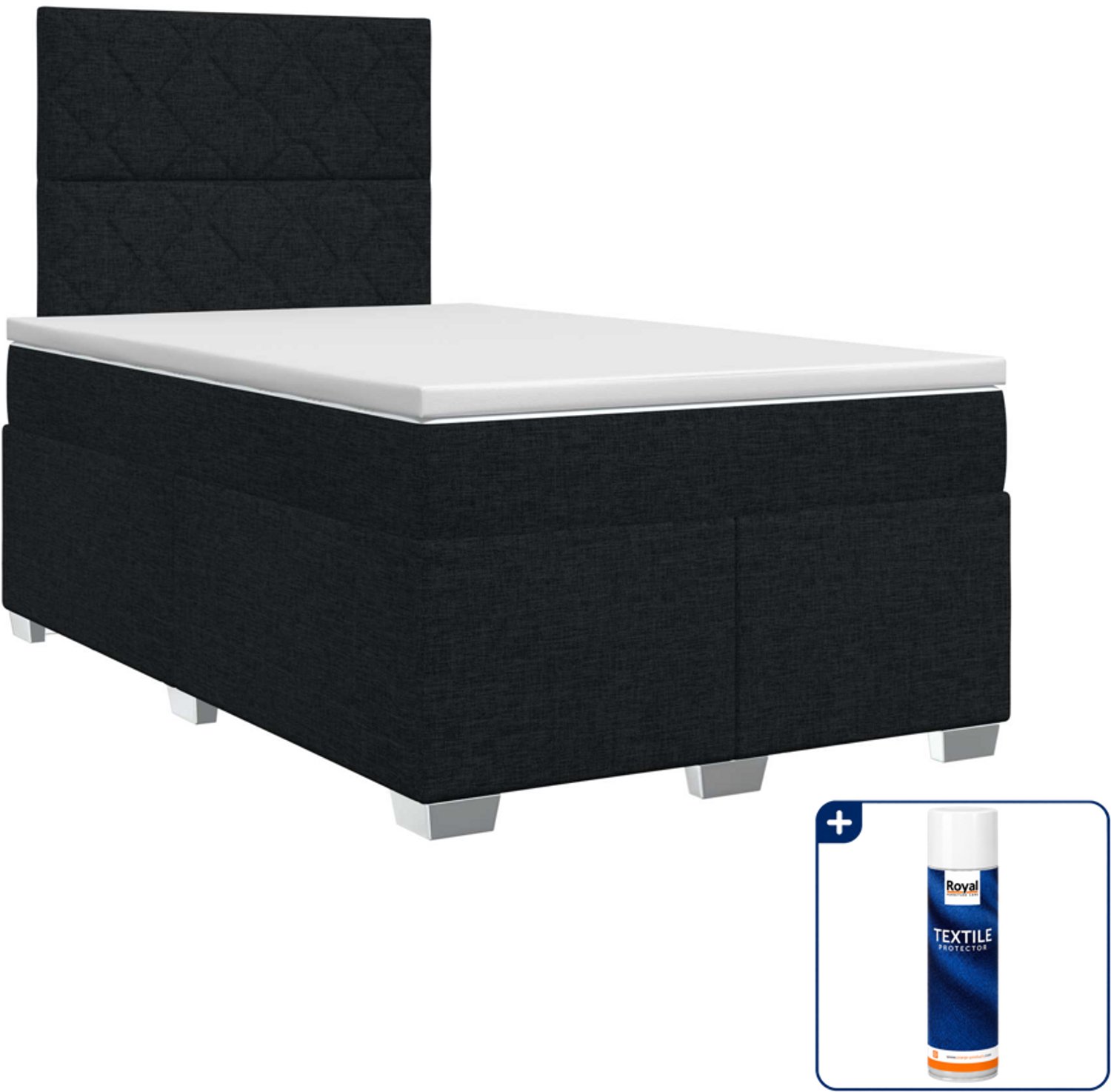 vidaXL boxspringbed met matras - 120 x 190 cm - stof - zwart - Inclusief textielbeschermer 500 ml