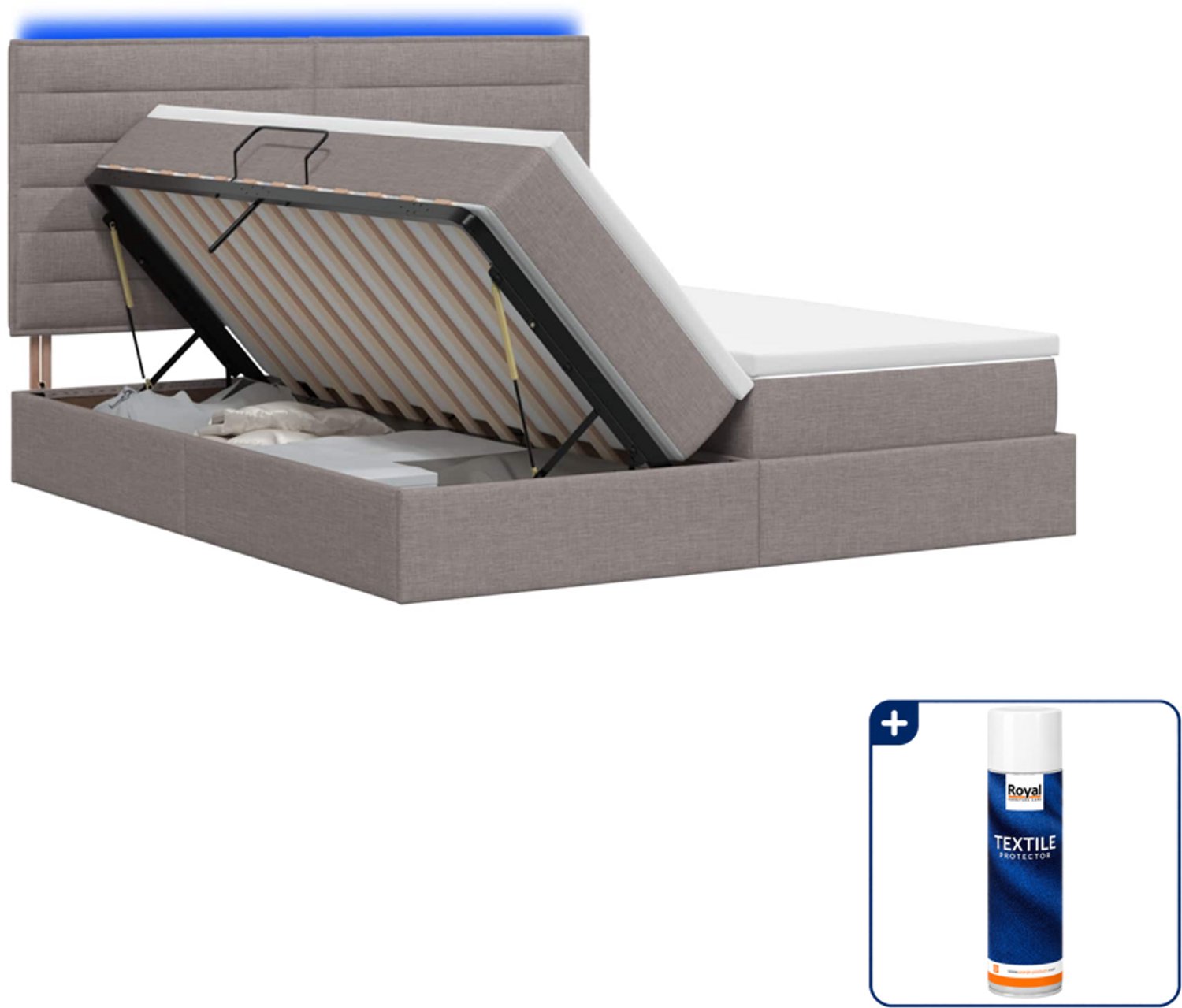 vidaXL Kingsize opslagbed met matras - 180 x 200 cm - taupe - Inclusief textielbeschermer 500 ml