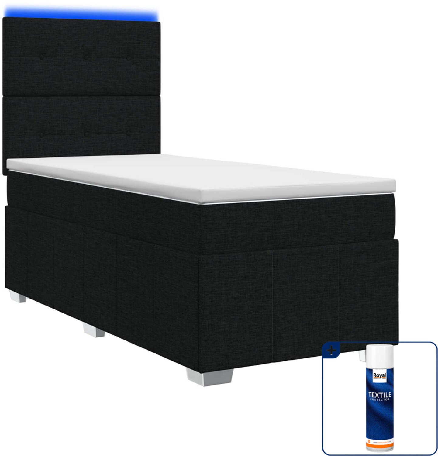 vidaXL led boxspring met matras - 80 x 200 cm - zwart - Inclusief textielbeschermer 500 ml