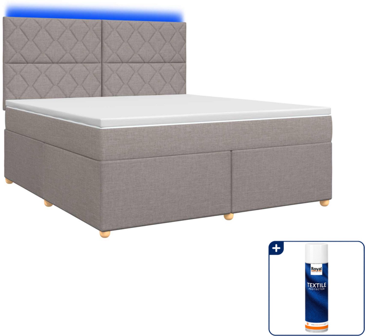 vidaXL Boxspringbed Kingsize 180 x 200 cm - taupe - Inclusief textielbeschermer 500 ml