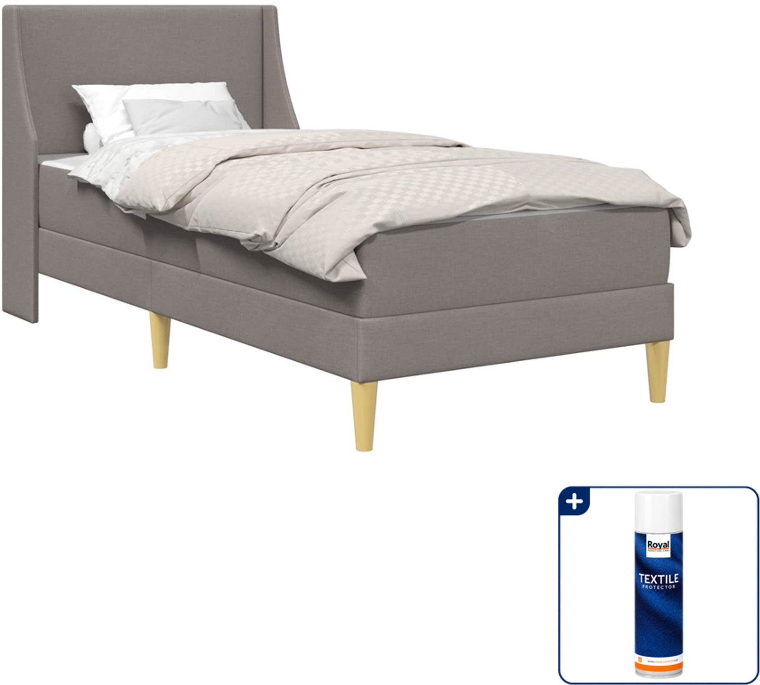 vidaXL Bedframe met matras - 90 x 200 cm - taupe - Inclusief textielbeschermer 500 ml