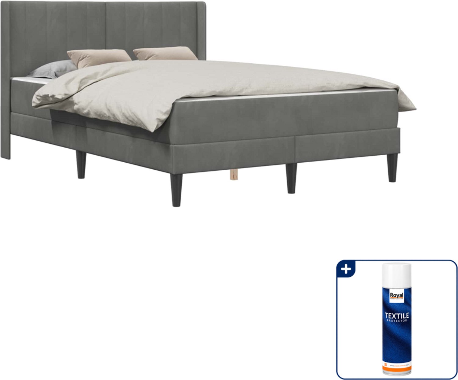 vidaXL bedframe met matras - 120 x 200 cm - fluweel - donkergrijs - Inclusief textielbeschermer 500 ml