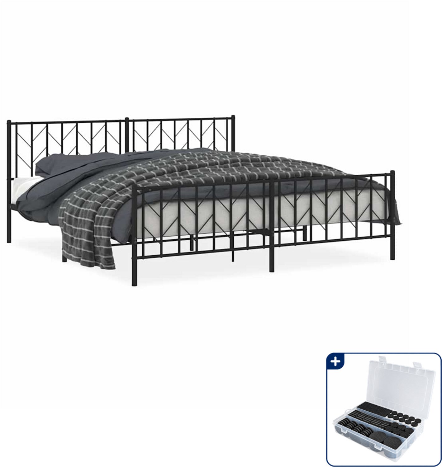 vidaXL bedframe - 193 x 203 cm - staal - zwart - Inclusief antikrasvilt 177-delig