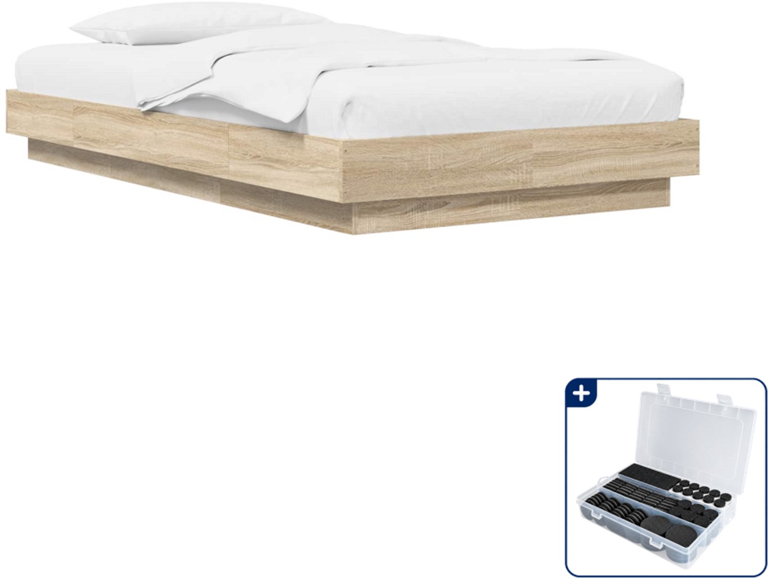 vidaXL bedframe - 80 x 210 cm - bewerkt hout - sonoma eiken - Inclusief antikrasvilt 177-delig Bruin