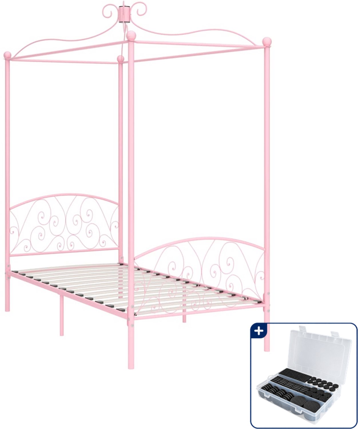 vidaXL hemelbedframe - 90 x 200 cm - metaal - roze - Inclusief antikrasvilt 177-delig