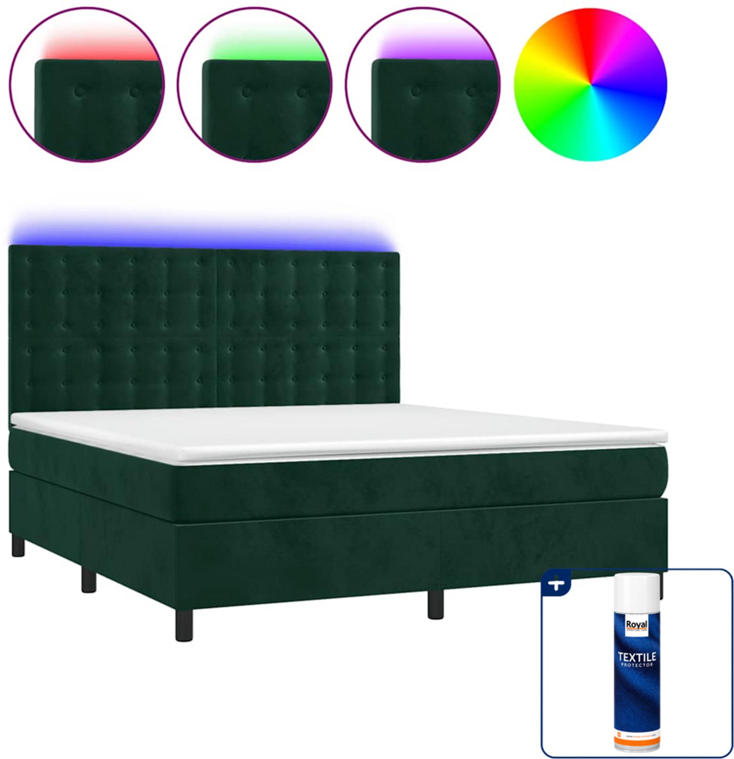 vidaXL Boxspring Kingsize - 180 x 200 cm - fluweel - donkergroen - Inclusief textielbeschermer 500 ml