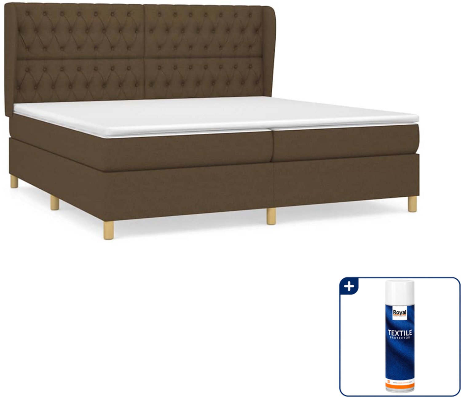vidaXL Boxspring - Super kingsize - 200 x 200 cm - donkerbruin - Inclusief textielbeschermer 500 ml