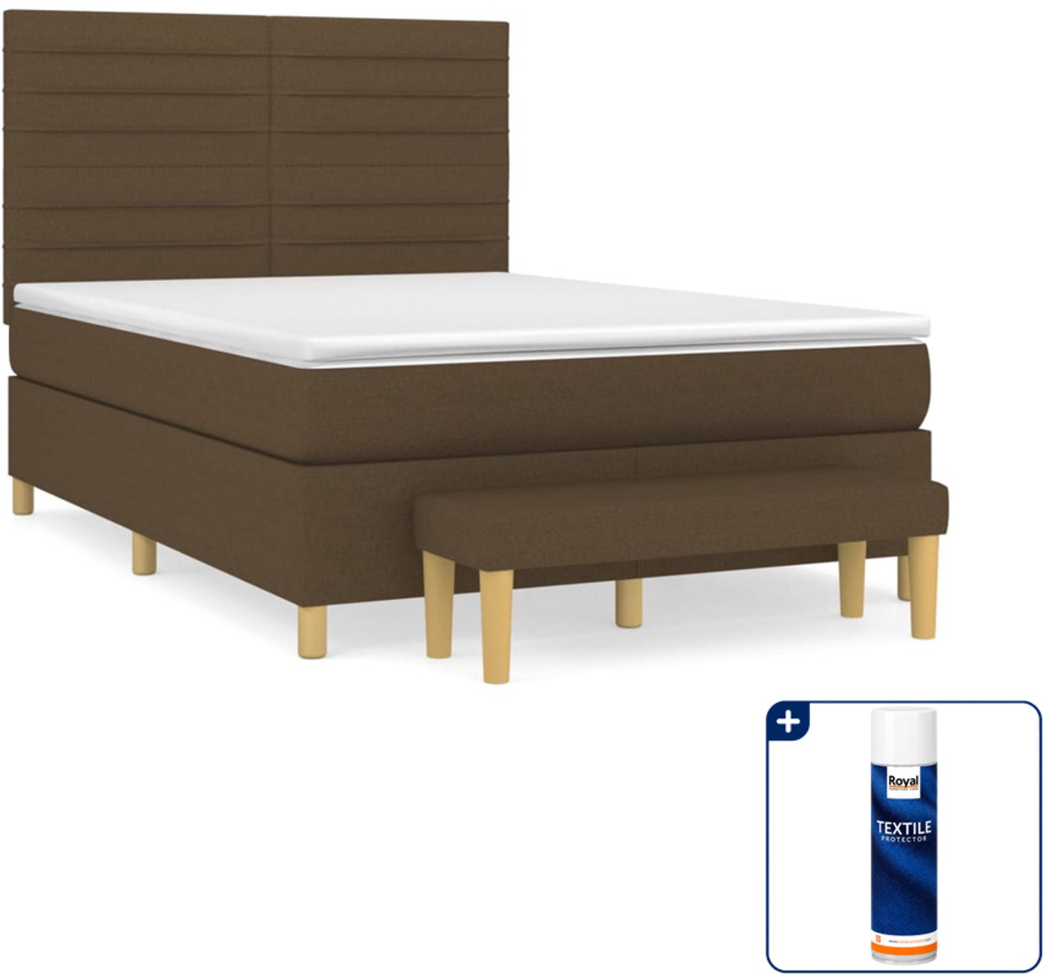 vidaXL boxspring met matras en bankje - 140 x 190 cm - donkerbruin - Inclusief textielbeschermer 500 ml